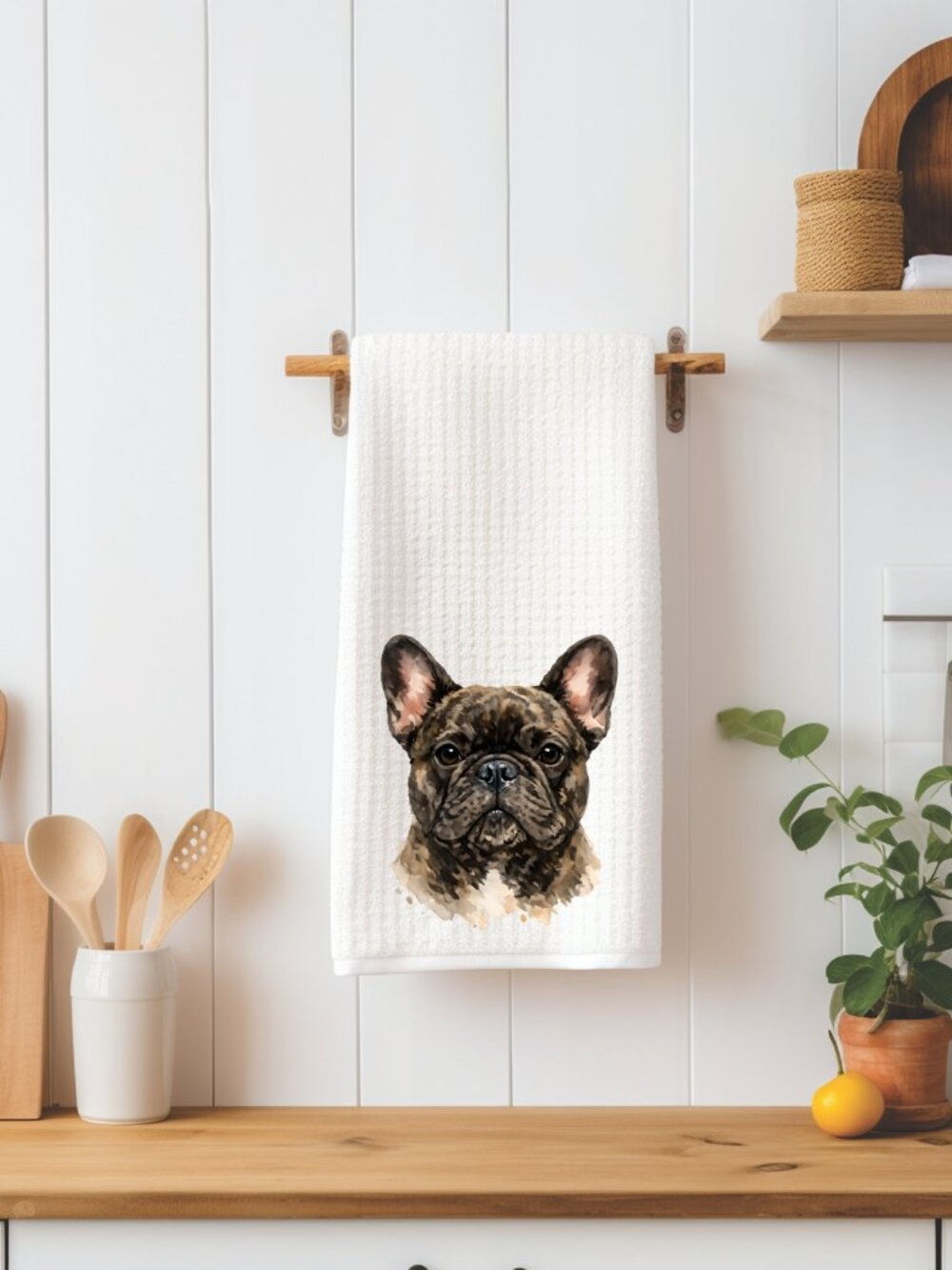 Brindle French Bulldog Dog Waffle Weave Decorative Kitchen Tea Towel
